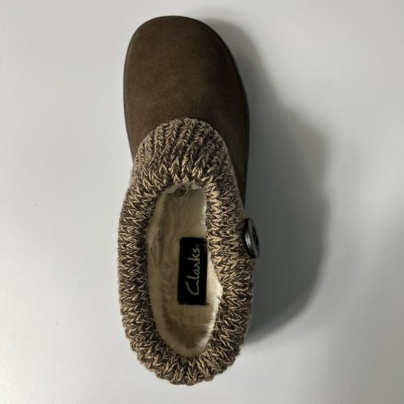 Clarks Women's Knitted Collar Clog Slipper Brown Size 7M Faux Fur Lined - Picture 5 of 10